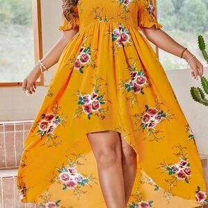 Women's Yellow Orange Floral Dress